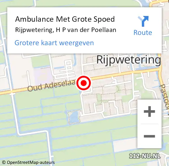 Locatie op kaart van de 112 melding: Ambulance Met Grote Spoed Naar Rijpwetering, H P van der Poellaan op 29 februari 2016 18:11