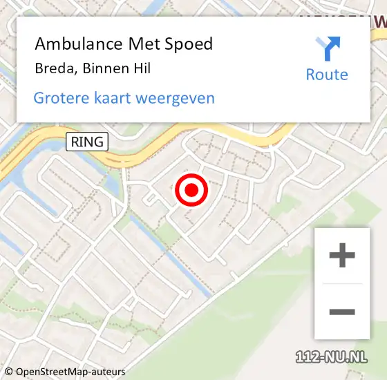 Locatie op kaart van de 112 melding: Ambulance Met Spoed Naar Breda, Binnen Hil op 1 maart 2016 13:05