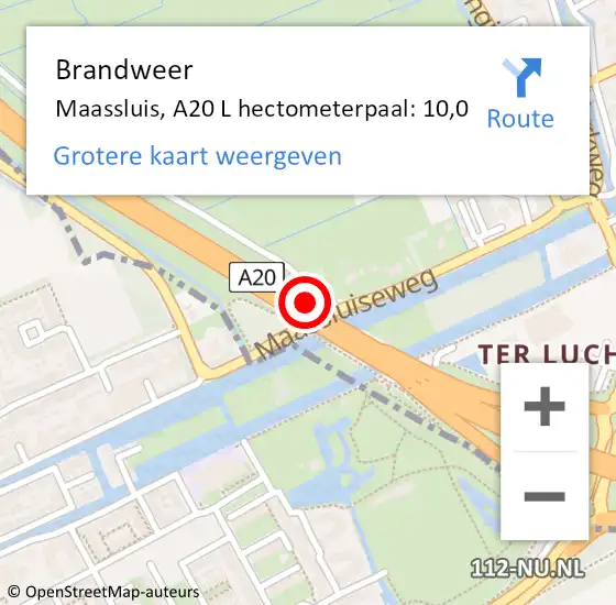 Locatie op kaart van de 112 melding: Brandweer Maassluis, A20 L hectometerpaal: 17,1 op 1 maart 2016 15:10