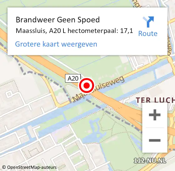 Locatie op kaart van de 112 melding: Brandweer Geen Spoed Naar Maassluis, A20 L hectometerpaal: 17,1 op 1 maart 2016 15:13