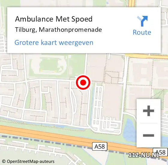 Locatie op kaart van de 112 melding: Ambulance Met Spoed Naar Tilburg, Marathonpromenade op 1 maart 2016 19:35