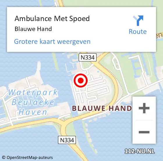 Locatie op kaart van de 112 melding: Ambulance Met Spoed Naar Blauwe Hand op 2 maart 2016 02:54