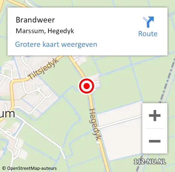 Locatie op kaart van de 112 melding: Brandweer Marssum, Hegedyk op 3 maart 2016 04:28
