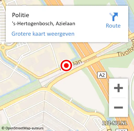 Locatie op kaart van de 112 melding: Politie 's-Hertogenbosch, Azielaan op 3 maart 2016 16:27