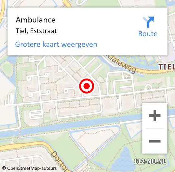 Locatie op kaart van de 112 melding: Ambulance Tiel, Eststraat op 3 maart 2016 18:58