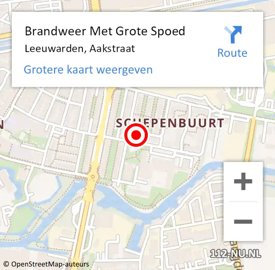 Locatie op kaart van de 112 melding: Brandweer Met Grote Spoed Naar Leeuwarden, Aakstraat op 4 maart 2016 08:03