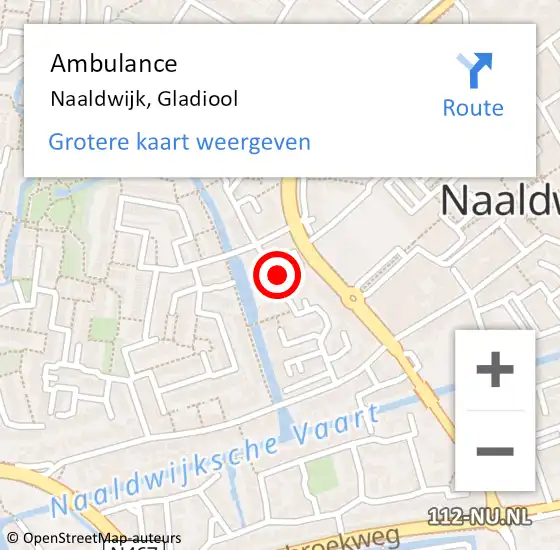 Locatie op kaart van de 112 melding: Ambulance Naaldwijk, Gladiool op 4 maart 2016 23:10
