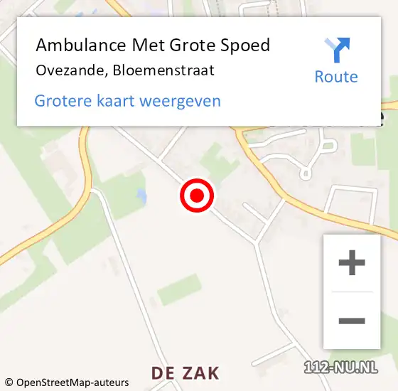 Locatie op kaart van de 112 melding: Ambulance Met Grote Spoed Naar Ovezande, Bloemenstraat op 5 maart 2016 14:54