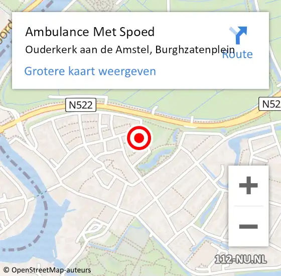 Locatie op kaart van de 112 melding: Ambulance Met Spoed Naar Ouderkerk aan de Amstel, Burghzatenplein op 5 maart 2016 19:24