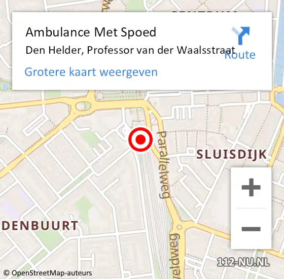 Locatie op kaart van de 112 melding: Ambulance Met Spoed Naar Den Helder, Professor van der Waalsstraat op 5 maart 2016 23:15