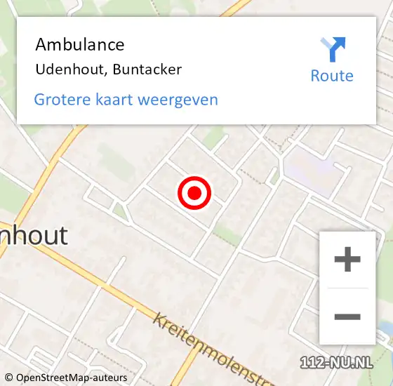 Locatie op kaart van de 112 melding: Ambulance Udenhout, Buntacker op 6 maart 2016 02:35