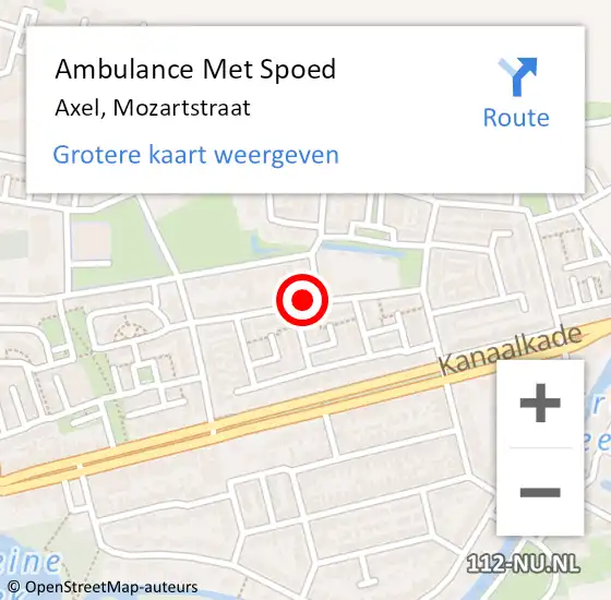 Locatie op kaart van de 112 melding: Ambulance Met Spoed Naar Axel, Mozartstraat op 6 maart 2016 14:44