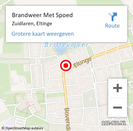 Locatie op kaart van de 112 melding: Brandweer Met Spoed Naar Zuidlaren, Eltinge op 6 maart 2016 21:06