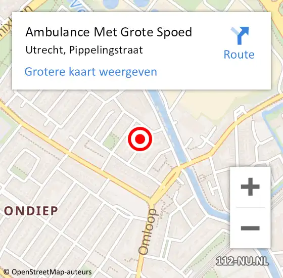 Locatie op kaart van de 112 melding: Ambulance Met Grote Spoed Naar Utrecht, Pippelingstraat op 6 maart 2016 23:53