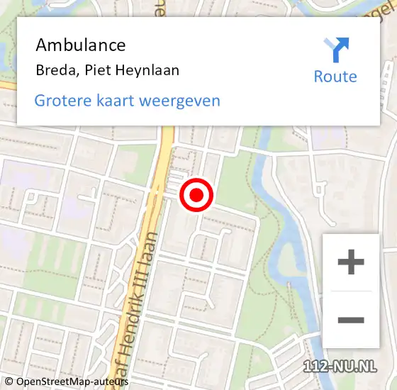 Locatie op kaart van de 112 melding: Ambulance Breda, Piet Heynlaan op 7 maart 2016 01:30