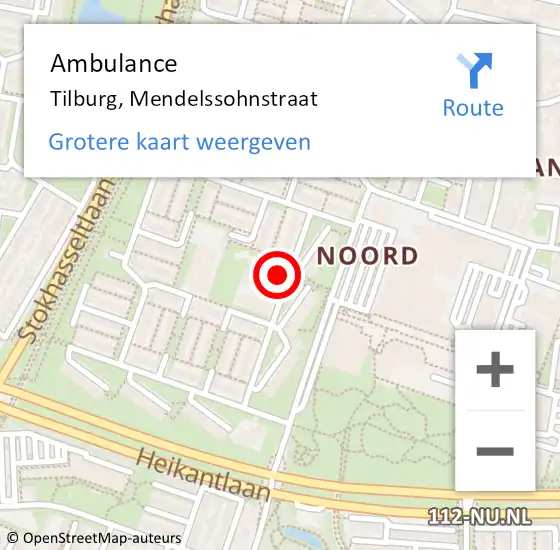 Locatie op kaart van de 112 melding: Ambulance Tilburg, Mendelssohnstraat op 7 maart 2016 01:35