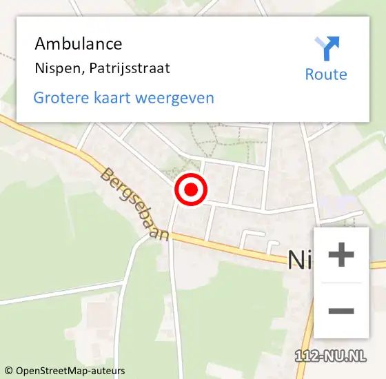 Locatie op kaart van de 112 melding: Ambulance Nispen, Patrijsstraat op 7 maart 2016 12:31