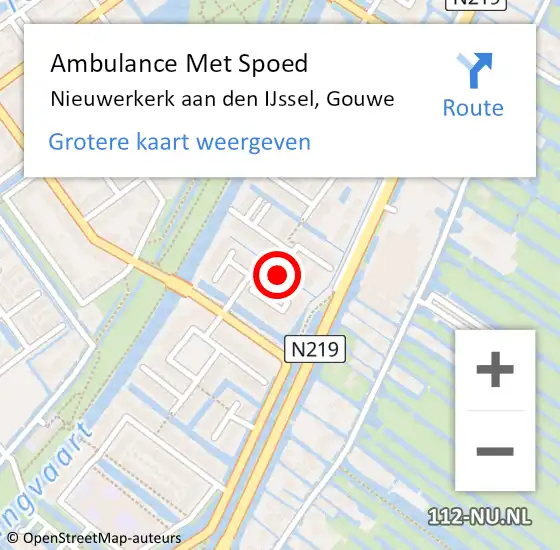 Locatie op kaart van de 112 melding: Ambulance Met Spoed Naar Nieuwerkerk aan den IJssel, Gouwe op 7 maart 2016 19:43