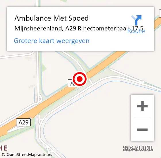 Locatie op kaart van de 112 melding: Ambulance Met Spoed Naar Mijnsheerenland, A29 L op 8 maart 2016 08:35