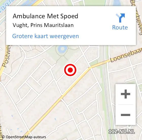 Locatie op kaart van de 112 melding: Ambulance Met Spoed Naar Vught, Prins Mauritslaan op 8 maart 2016 21:21