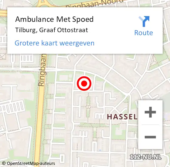 Locatie op kaart van de 112 melding: Ambulance Met Spoed Naar Tilburg, Graaf Ottostraat op 9 maart 2016 06:40