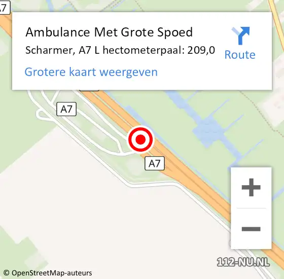 Locatie op kaart van de 112 melding: Ambulance Met Grote Spoed Naar Scharmer, A7 L hectometerpaal: 209,0 op 9 maart 2016 08:25