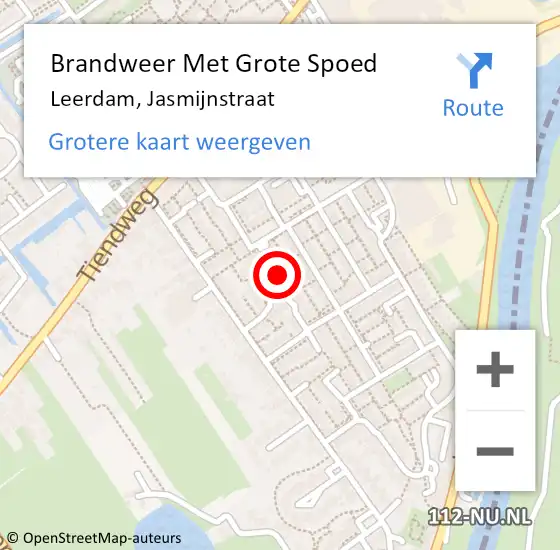 Locatie op kaart van de 112 melding: Brandweer Met Grote Spoed Naar Leerdam, Jasmijnstraat op 10 maart 2016 18:51