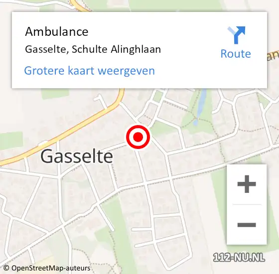 Locatie op kaart van de 112 melding: Ambulance Gasselte, Schulte Alinghlaan op 11 maart 2016 12:47