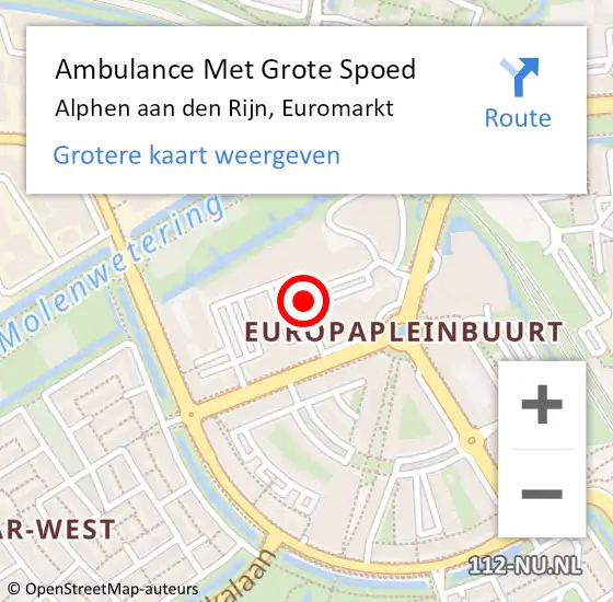 Locatie op kaart van de 112 melding: Ambulance Met Grote Spoed Naar Alphen aan den rijn, Euromarkt op 11 maart 2016 12:52