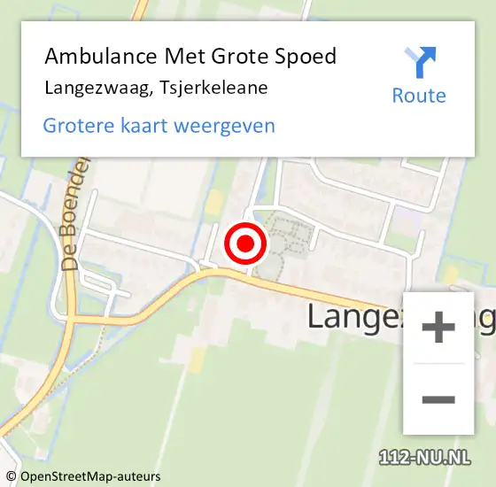 Locatie op kaart van de 112 melding: Ambulance Met Grote Spoed Naar Langezwaag, Tsjerkeleane op 11 maart 2016 14:45
