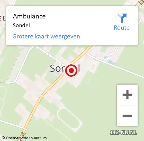 Locatie op kaart van de 112 melding: Ambulance Sondel op 12 maart 2016 14:54