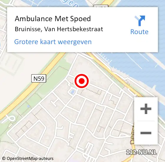Locatie op kaart van de 112 melding: Ambulance Met Spoed Naar Bruinisse, Van Hertsbekestraat op 13 maart 2016 05:16