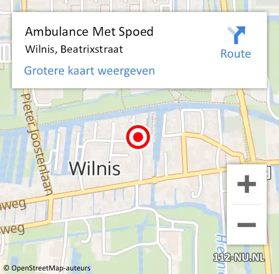 Locatie op kaart van de 112 melding: Ambulance Met Spoed Naar Wilnis, Beatrixstraat op 13 maart 2016 17:23