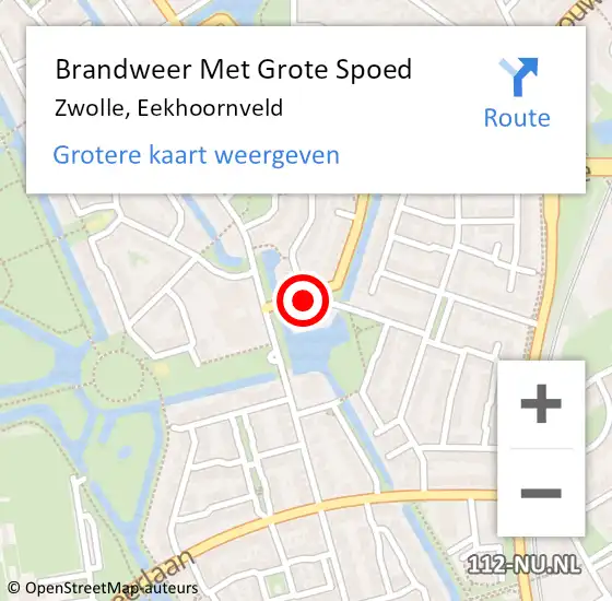 Locatie op kaart van de 112 melding: Brandweer Met Grote Spoed Naar Zwolle, Eekhoornveld op 14 maart 2016 09:47