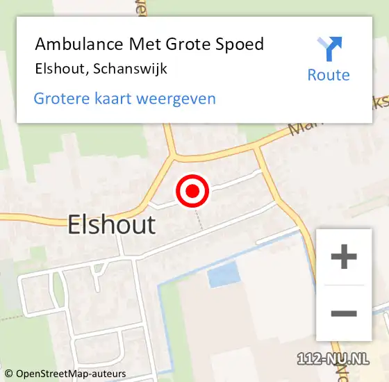 Locatie op kaart van de 112 melding: Ambulance Met Grote Spoed Naar Elshout, Schanswijk op 14 maart 2016 13:31