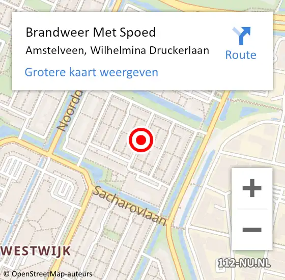 Locatie op kaart van de 112 melding: Brandweer Met Spoed Naar Amstelveen, Wilhelmina Druckerlaan op 14 maart 2016 16:13