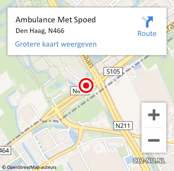 Locatie op kaart van de 112 melding: Ambulance Met Spoed Naar Den Haag, N466 op 14 maart 2016 17:28