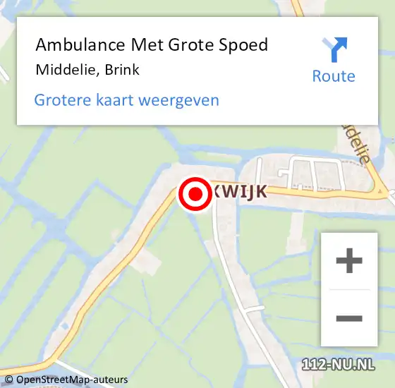 Locatie op kaart van de 112 melding: Ambulance Met Grote Spoed Naar Middelie, Brink op 15 maart 2016 22:17