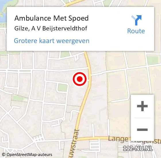 Locatie op kaart van de 112 melding: Ambulance Met Spoed Naar Gilze, A V Beijsterveldthof op 15 maart 2016 22:57