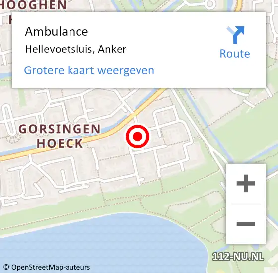 Locatie op kaart van de 112 melding: Ambulance Hellevoetsluis, Anker op 16 maart 2016 07:42