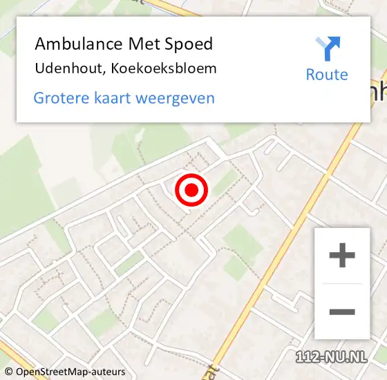 Locatie op kaart van de 112 melding: Ambulance Met Spoed Naar Udenhout, Koekoeksbloem op 16 maart 2016 09:55