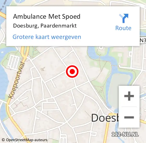 Locatie op kaart van de 112 melding: Ambulance Met Spoed Naar Doesburg, Paardenmarkt op 16 maart 2016 11:01