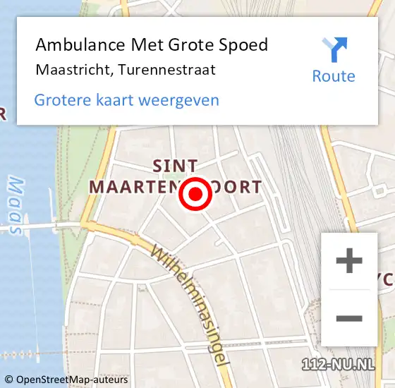 Locatie op kaart van de 112 melding: Ambulance Met Grote Spoed Naar Maastricht, Turennestraat op 9 december 2013 09:13