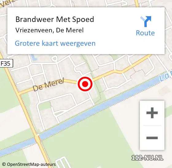 Locatie op kaart van de 112 melding: Brandweer Met Spoed Naar Vriezenveen, De Merel op 9 december 2013 09:17