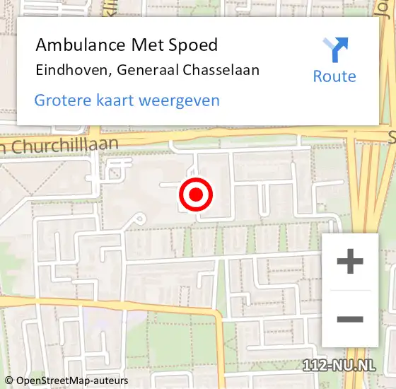 Locatie op kaart van de 112 melding: Ambulance Met Spoed Naar Eindhoven, Generaal Chasselaan op 17 maart 2016 10:54
