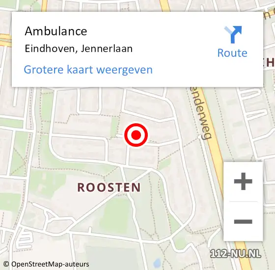 Locatie op kaart van de 112 melding: Ambulance Eindhoven, Jennerlaan op 17 maart 2016 19:36