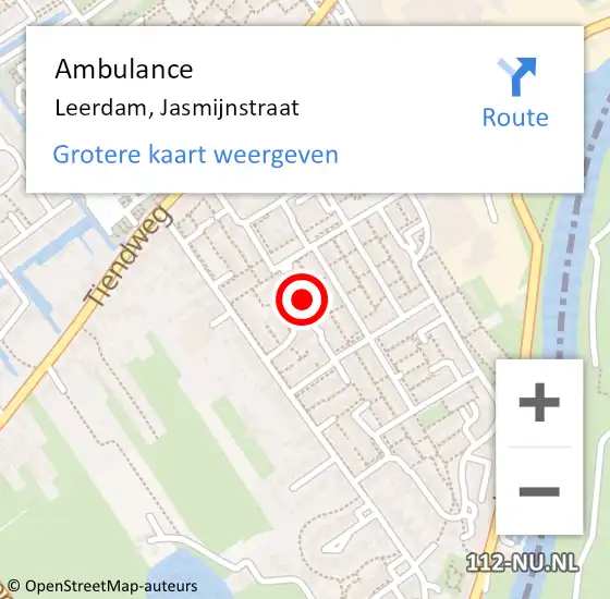 Locatie op kaart van de 112 melding: Ambulance Leerdam, Jasmijnstraat op 18 maart 2016 09:07