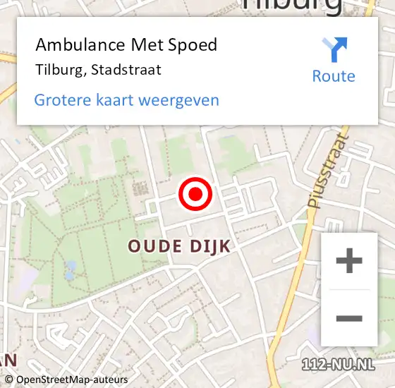 Locatie op kaart van de 112 melding: Ambulance Met Spoed Naar Tilburg, Stadstraat op 18 maart 2016 11:16