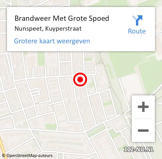 Locatie op kaart van de 112 melding: Brandweer Met Grote Spoed Naar Nunspeet, Kuyperstraat op 18 maart 2016 13:50