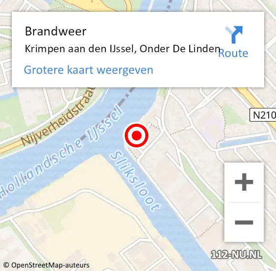 Locatie op kaart van de 112 melding: Brandweer Krimpen aan den IJssel, Onder De Linden op 19 maart 2016 10:37